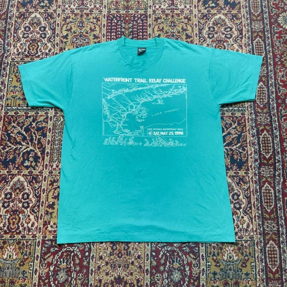 VTG 1996 Waterfront Trail Relay Challenge Lake Ontario aqua map tshirt XL Canada